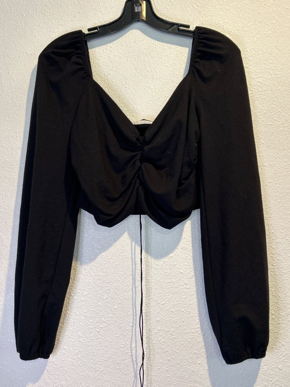 Urban Outfitters Black Long Sleeve Tie Ruched Crop Top Size XL